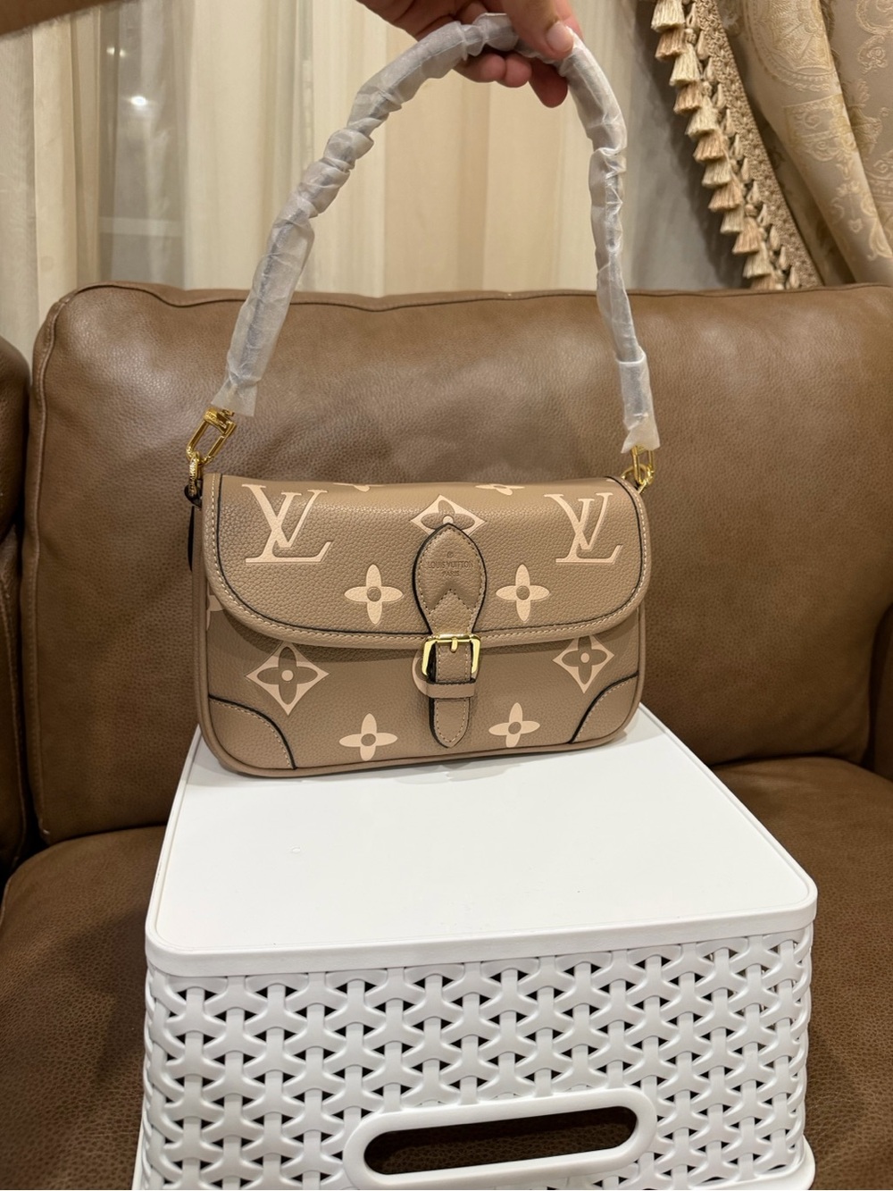 Louis Vuitton Taupe Monogram Shoulder Bag with Gold Hardware
